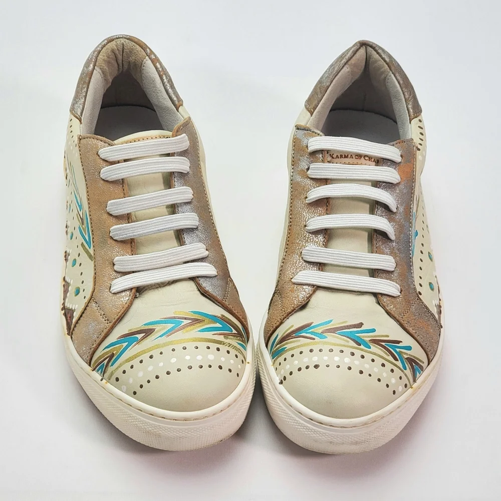 Karma Of Charme Naïf Hand Painted Leather Low Top Women Sneakers Sz 37 / US 6.5